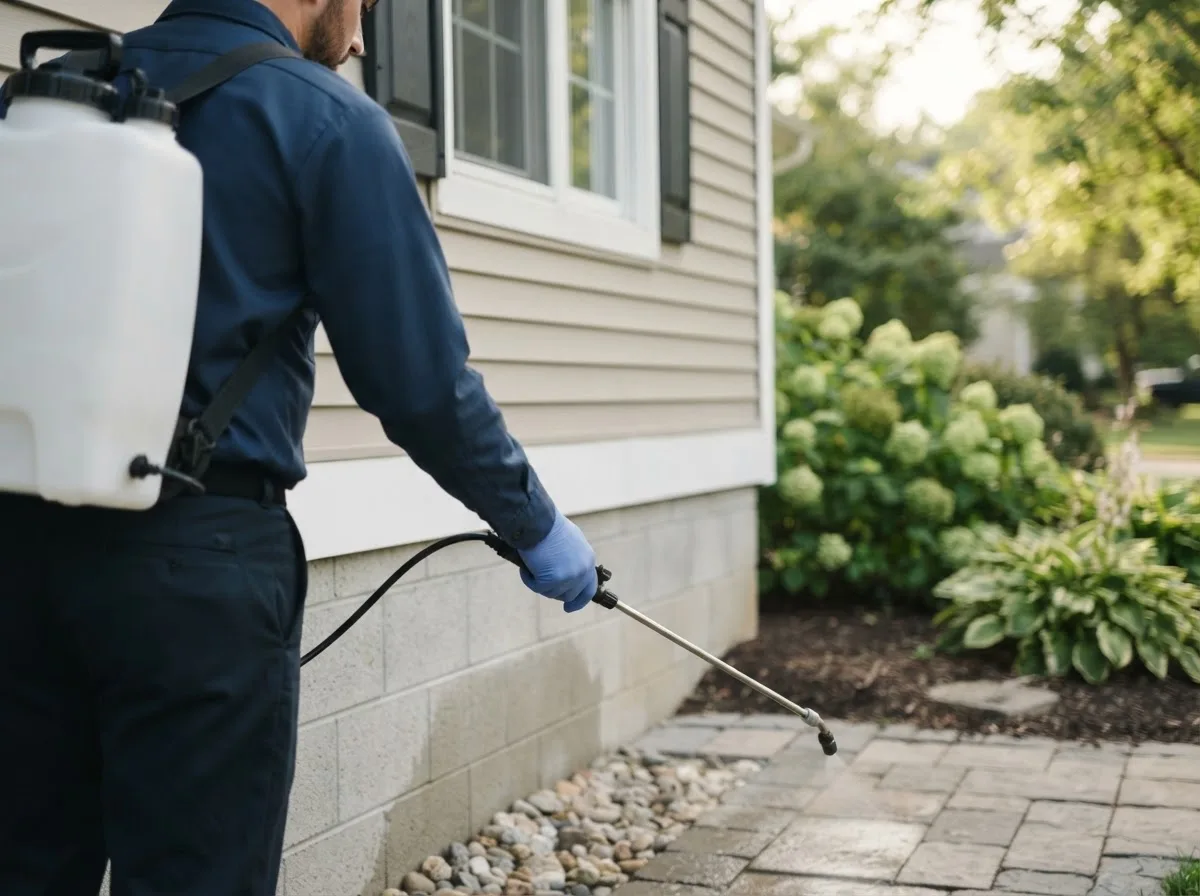 Pest control technician inspecting a home in Wolfe City, TX
